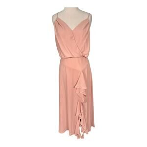 Revolve Krisa Pink Wrap-Style Bodice Thin Straps Ruffled Skirt Formal SZ Medium